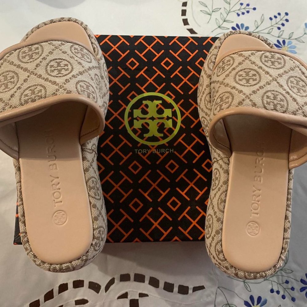 Tory Burch T Monogram Platform Bubble Slides Sz 10